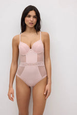 YSABEL MORA Body con ferretto imbottito in plumeti e pizzo art. 10728
