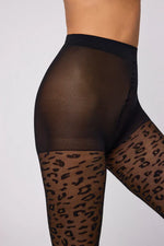 YSABEL MORA collant 20 denari nero con stampa leopardata art. 16613